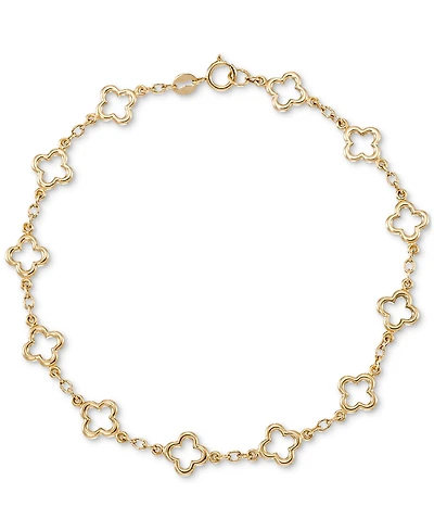 Polished Openwork Clover Link Chain Bracelet in 10k Gold