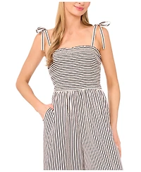 CeCe Women's Tie Strap Smocked Bodice Jumpsuit