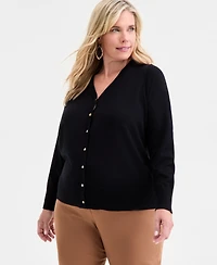Jm Collection Plus V-Neck Button-Front Cardigan