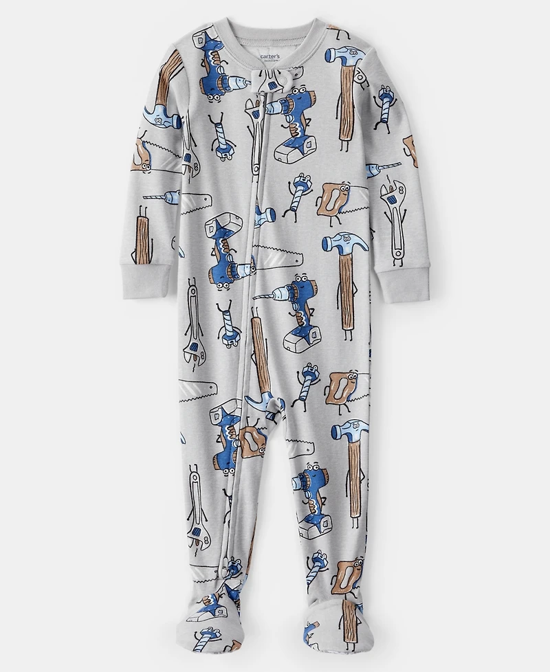 Carter's Baby Boys Construction-Print 100% Cotton Long-Sleeve Snug-Fit 1-Piece Footed Pajamas