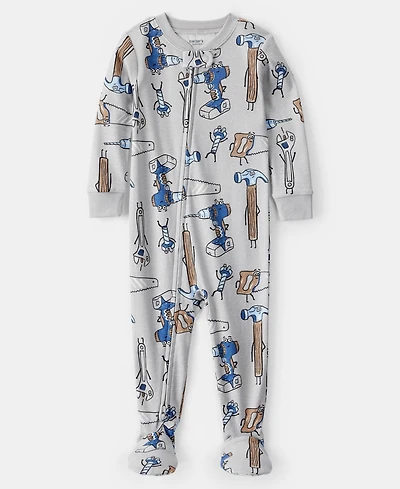 Carter's Baby Boys Construction-Print 100% Cotton Long-Sleeve Snug-Fit 1-Piece Footed Pajamas