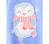Carter's Baby Girls Snowflake-Print Penguin Fleece Loose-Fit 1-Piece Footed Pajamas