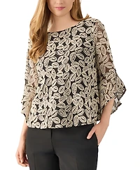 Kasper Women's Embroidered Ruffle-Sleeve Blouse, Regular & Petite Sizes