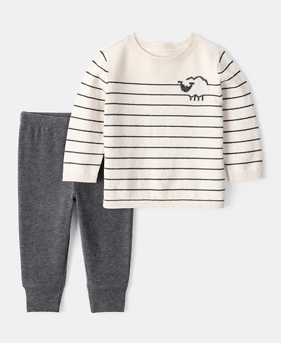 Carter's Baby Boys Striped Sheep Long-Sleeve Sweater & Jogger Pants, 2 Piece Set
