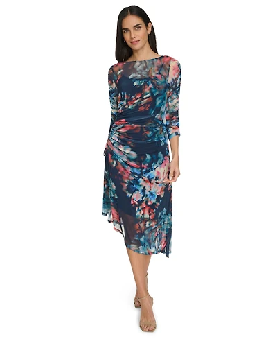 Calvin Klein Women's Side Ruched Mesh Midi Dress