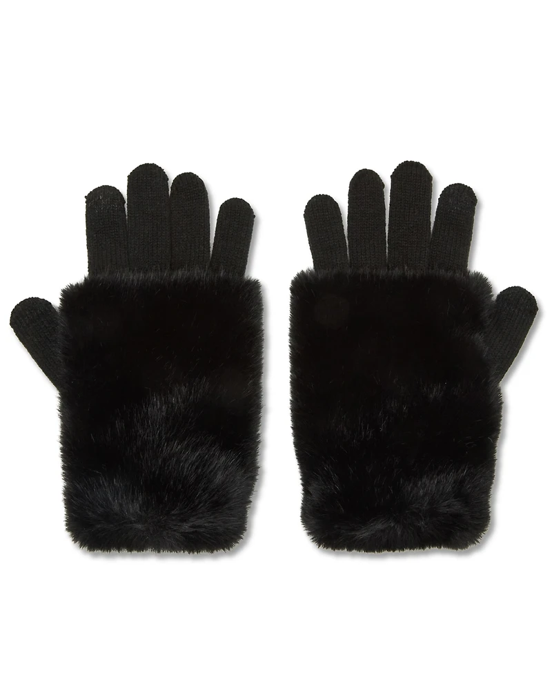 Steve Madden Faux-Fur-Cuff Cozy Knit Gloves