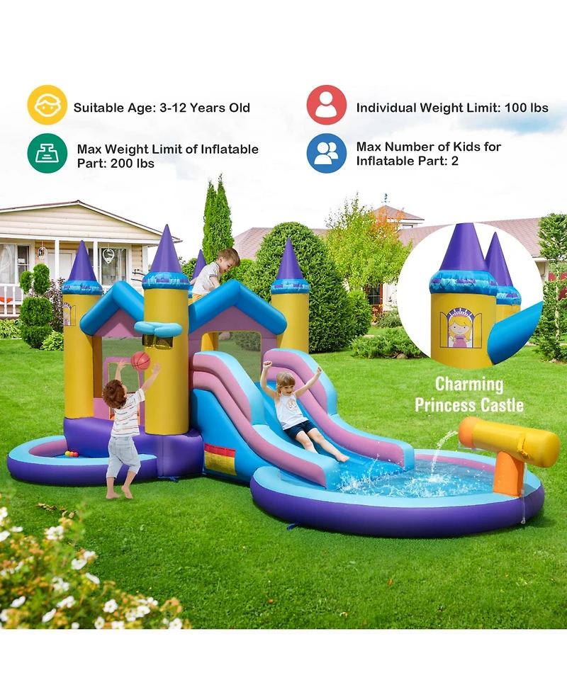 Gymax Kids Inflatable Water Slide w/ Slide Splash Pool Water Cannon Blower Excluded