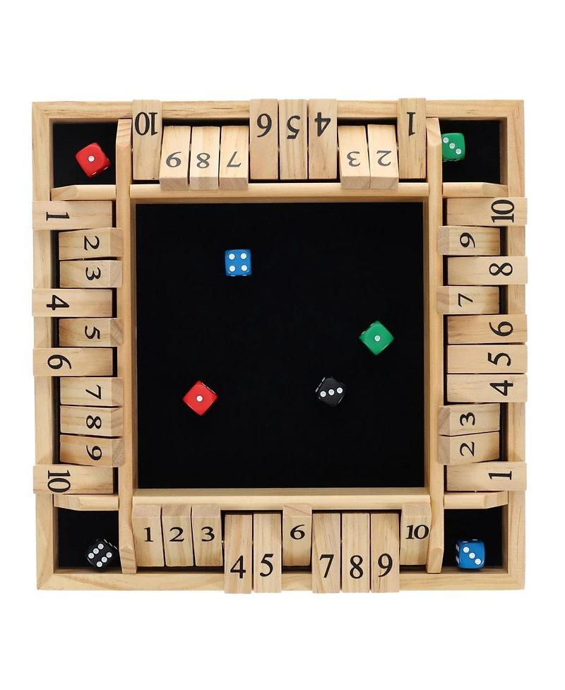 Pacific Shore Games 4 Player Shut the Box Dice Board Game with Natural Wood - 12 in.