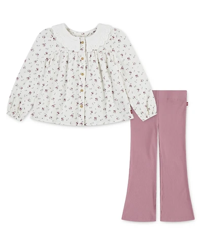 Levi's Little Girls 2-Piece Collared Blouse and Flared Leggings Set