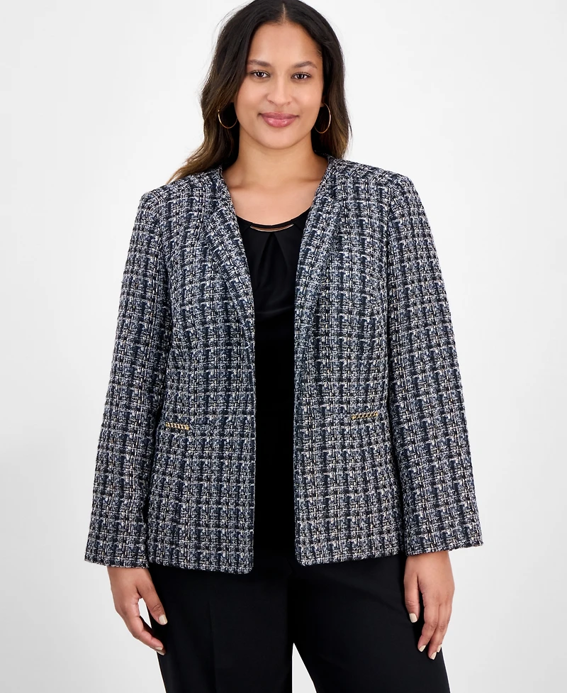 Kasper Plus Tweed Metallic-Trim Jacket