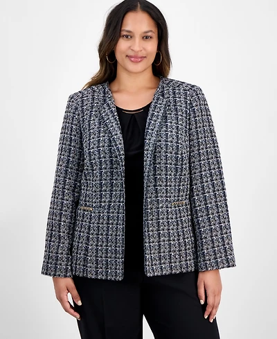 Kasper Plus Tweed Metallic-Trim Jacket