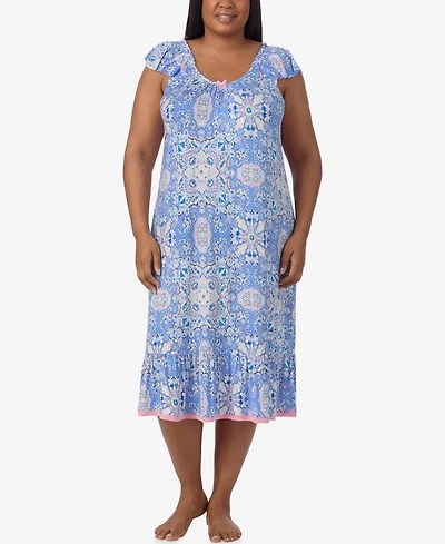 Ellen Tracy Plus Short Sleeve Midi Nightgown