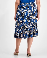 Kasper Plus Floral-Print Midi Skirt