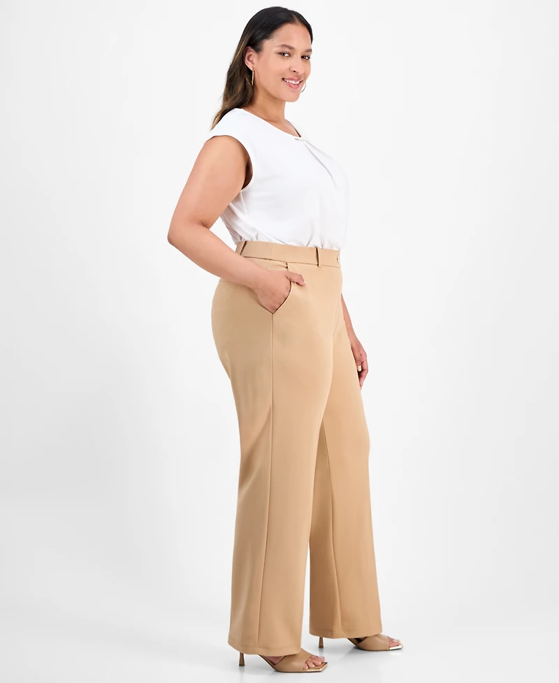 Kasper Plus Faux-Fly Straight-Leg Pants