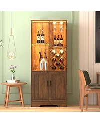 Vlsrka Modern style home bar cabinet with Led lights and tempered glass doors.