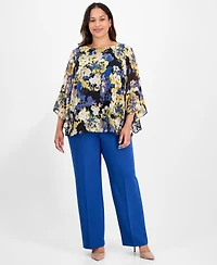 Kasper Plus 3/4-Ruffle Sleeve Printed Blouse