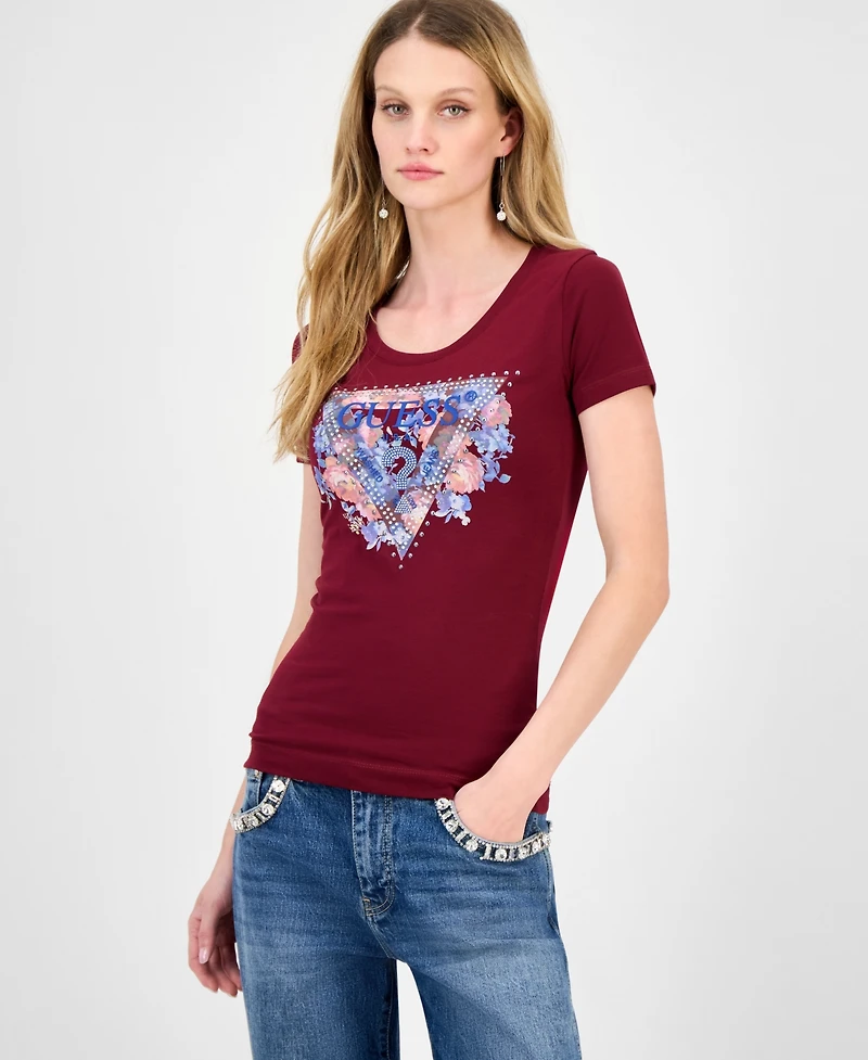 Guess Women's Peony Triangle Crewneck Short-Sleeve Tee