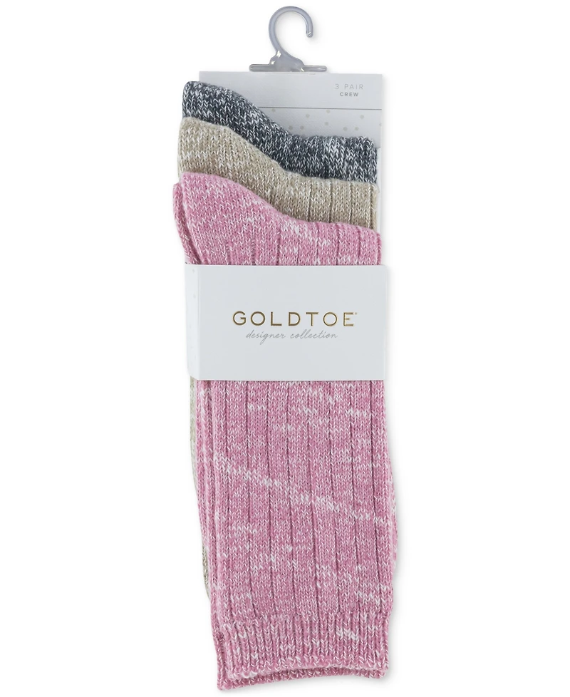 Gold Toe Women's 3-Pk. Supersoft Slub Crew Socks GTDL0163R03