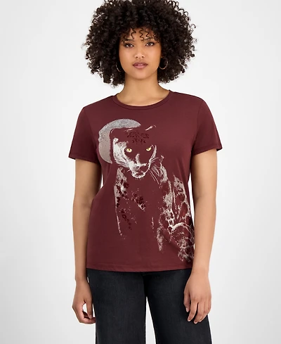 Guess Women's Panther Moon Studded Easy T-Shirt