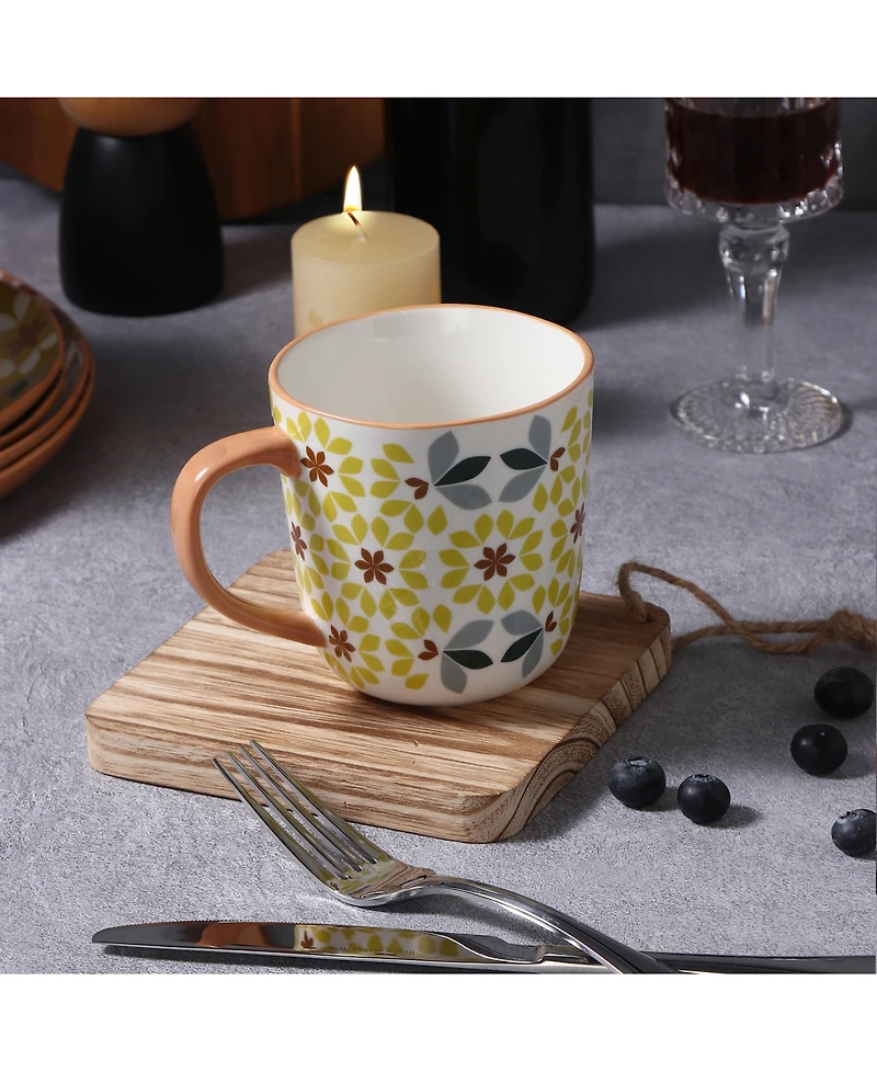 Lorren Home Trends Geo Floral Mugs, Assorted Set of 4
