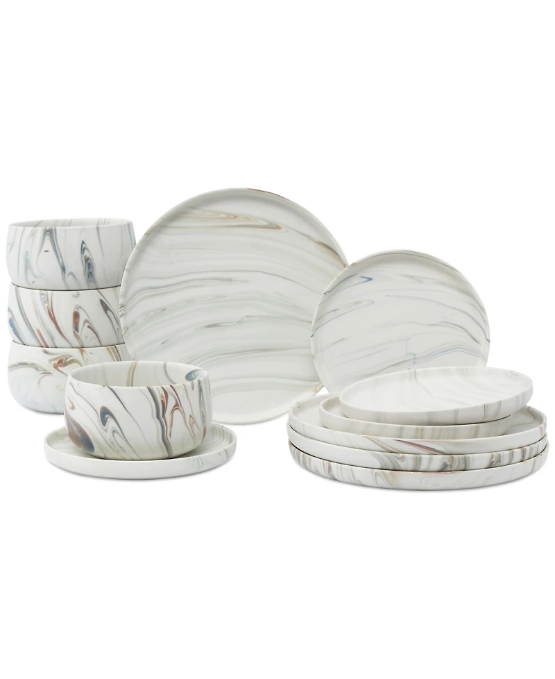 Lorren Home Trends Matte Marble Look 12-Pc. Dinnerware Set, Service for 4