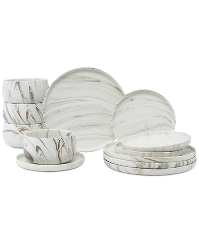 Lorren Home Trends Matte Marble Look 12-Pc. Dinnerware Set, Service for 4