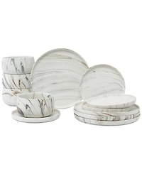 Lorren Home Trends Matte Marble Look 12-Pc. Dinnerware Set, Service for 4
