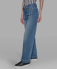Karl Lagerfeld Paris Petite Chain Belt High Rise Wide Leg Jeans
