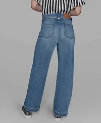 Karl Lagerfeld Paris Petite Chain Belt High Rise Wide Leg Jeans