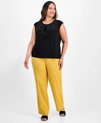 Kasper Plus Pleated-Neck Sleeveless Top