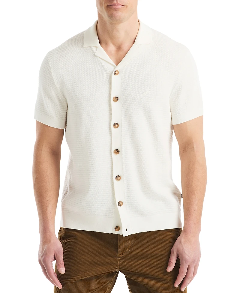 Nautica Men's Short Sleeve Button-Front Camp Sweater
