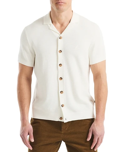 Nautica Men's Short Sleeve Button-Front Camp Sweater