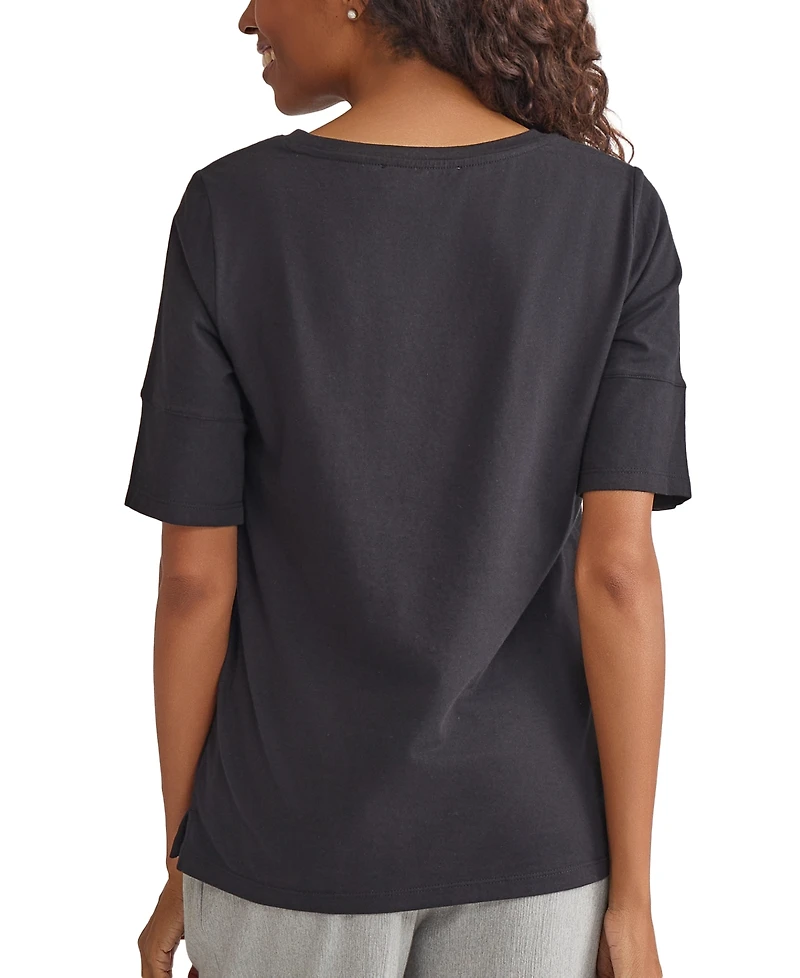 Kasper Women's Button-Cuff Crewneck T-Shirt