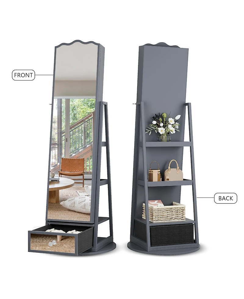 Vlsrka 60° Rotating Full-Length Mirror Jewelry Cabinet with Lights