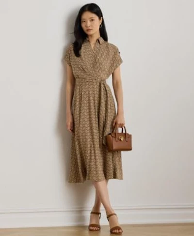 Lauren Ralph Lauren Womens Geo Print Belted Crepe Dress 0p 18