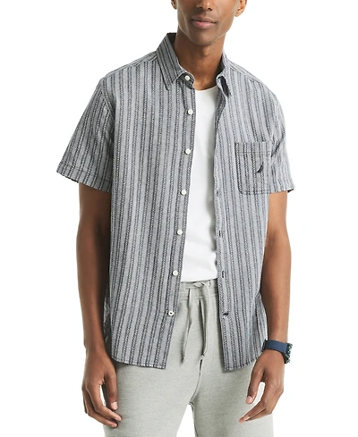Nautica Men's Short Sleeve Dobby Stripe Button-Front Shirt