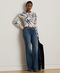Lauren Ralph Women's Belting-Print Cotton-Blend Sweater