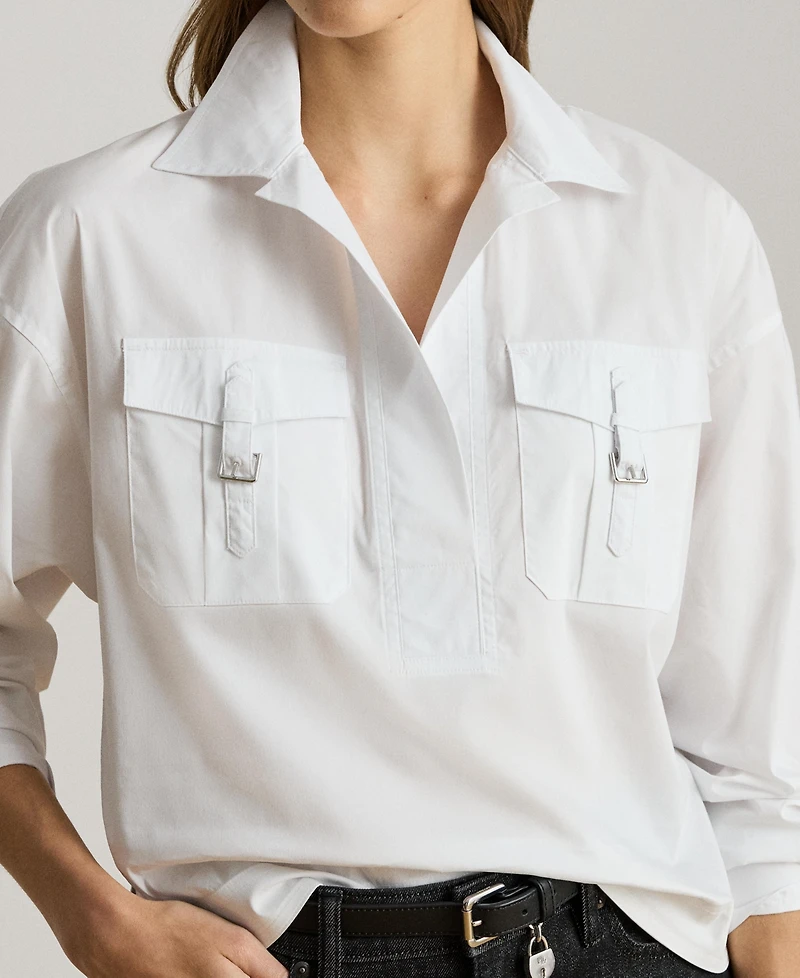 Lauren Ralph Women's Buckle-Trim Cotton-Blend Shirt