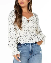 Celebrity Pink Juniors' Ditsy-Print Ruffle-Trim Babydoll Top