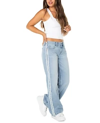 Celebrity Pink Juniors' Varsity Stripe Slouchy Straight-Leg Jeans