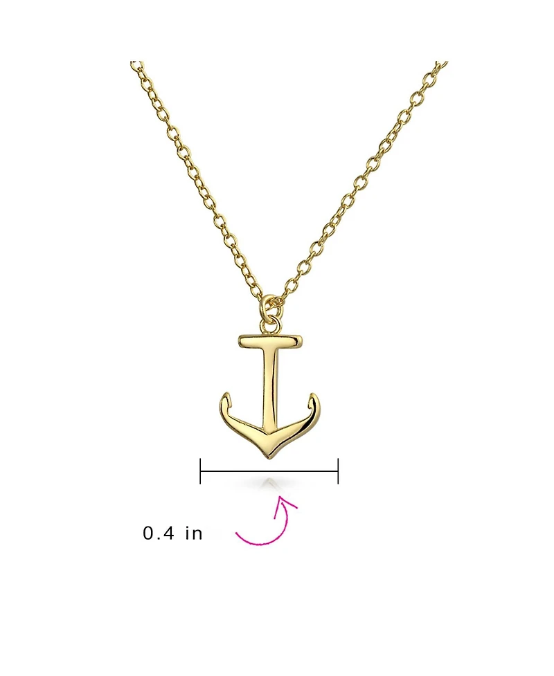Bling Jewelry Minimalist Nautical Boat Anchor Pendant Necklace Gold Plated Silver 16"