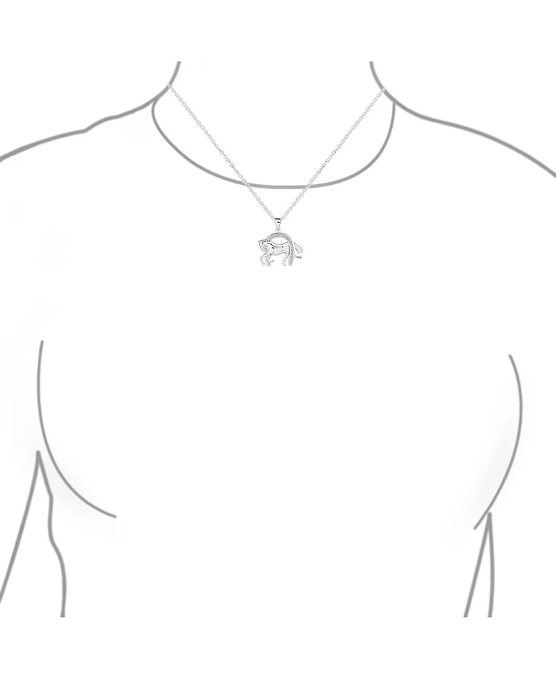 Bling Jewelry Pave Cz Cow Equestrian Thoroughbred Winner Horse Pendant Horseshoe Necklace Sterling Silver