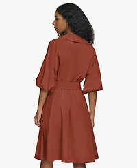 Calvin Klein Women's Belted Puffed-Sleeve Shirtdress