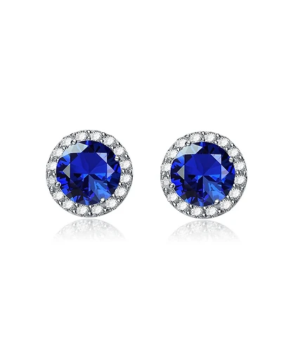 Round Shaped Stud Earrings with Colored Cubic Zirconia