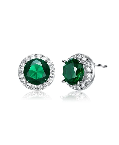 Round Shaped Stud Earrings with Colored Cubic Zirconia