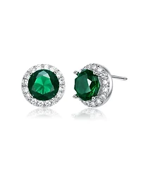 Round Shaped Stud Earrings with Colored Cubic Zirconia