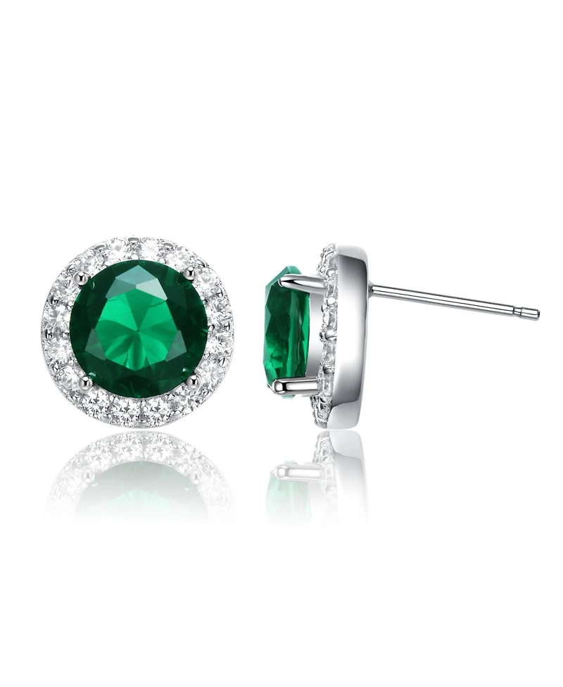 Round Shaped Stud Earrings with Colored Cubic Zirconia