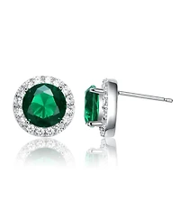 Round Shaped Stud Earrings with Colored Cubic Zirconia