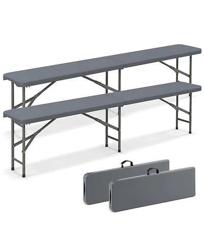 Gymax 2PCS 6 ft Plastic Folding Bench w/ 1320 Lbs Capacity Handle & Lock For Outdoor