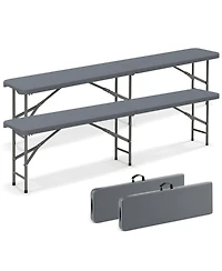 Gymax 2PCS 6 ft Plastic Folding Bench w/ 1320 Lbs Capacity Handle & Lock For Outdoor
